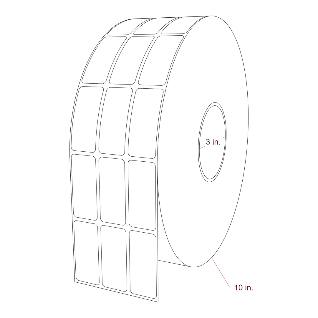 1 Inch x 2.25 Inch Rectangle Inkjet Label Roll - 3 Inch Core - 10 Inch Roll OD - 3Up - 3D Perspective