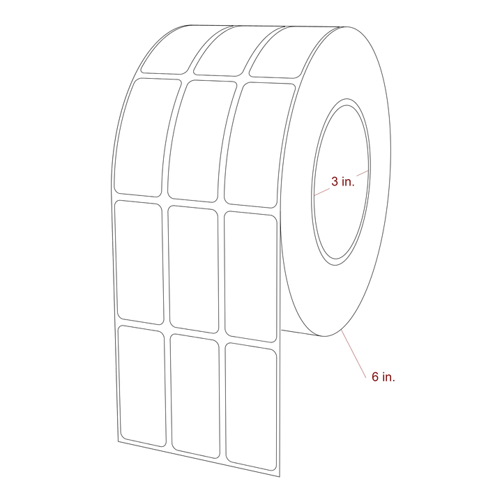 1 Inch x 2.25 Inch Rectangle Inkjet Label Roll - 3 Inch Core - 6 Inch Roll OD - 3Up - 3D Perspective