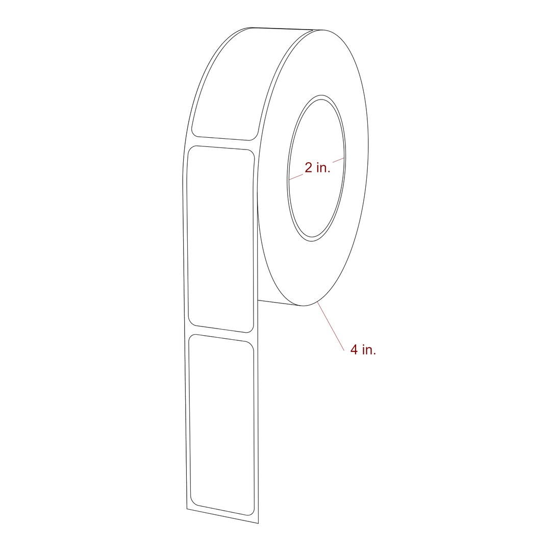 1 Inch x 2.5 Inch Rectangle Inkjet Label Roll - 2 Inch Core - 4 Inch Roll OD - 3D Perspective