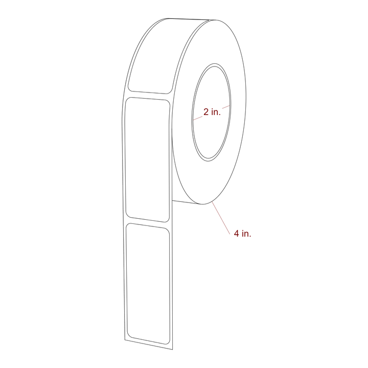 1 Inch x 2.5 Inch Rectangle Inkjet Label Roll - 2 Inch Core - 4 Inch Roll OD - 3D Perspective
