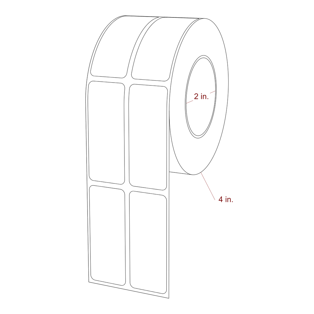 1 Inch x 2.5 Inch Rectangle Inkjet Label Roll - 2 Inch Core - 4 Inch Roll OD - 2Up - 3D Perspective