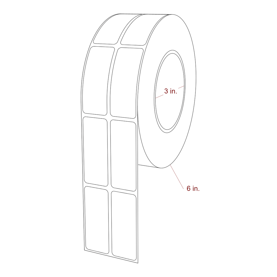 1 Inch x 2.5 Inch Rectangle Inkjet Label Roll - 3 Inch Core - 6 Inch Roll OD - 2Up - 3D Perspective