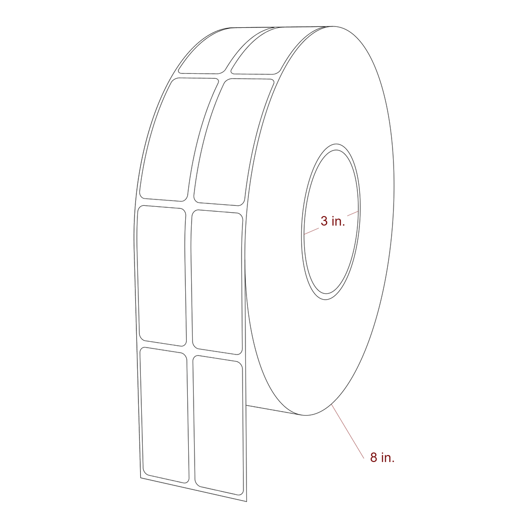 1 Inch x 2.5 Inch Rectangle Inkjet Label Roll - 3 Inch Core - 8 Inch Roll OD - 2Up - 3D Perspective