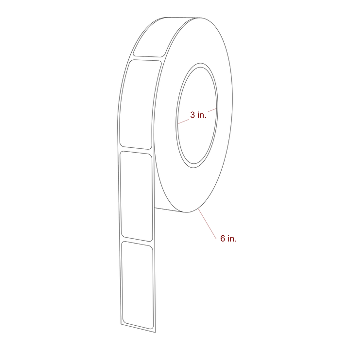 1 Inch x 2.5 Inch Rectangle Inkjet Label Roll - 3 Inch Core - 6 Inch Roll OD - 3D Perspective
