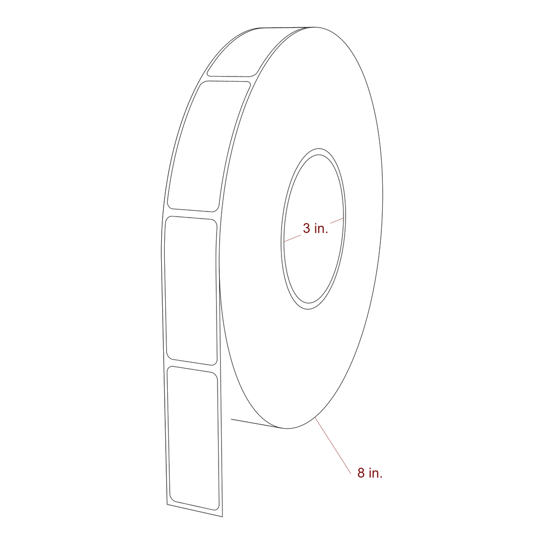 1 Inch x 2.5 Inch Rectangle Inkjet Label Roll - 3 Inch Core - 8 Inch Roll OD - 3D Perspective