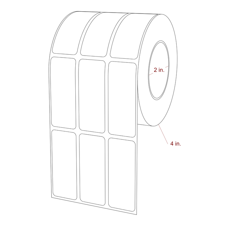 1 Inch x 2.5 Inch Rectangle Inkjet Label Roll - 2 Inch Core - 4 Inch Roll OD - 3Up - 3D Perspective