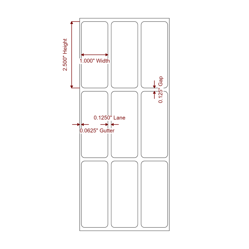 1" x 2.5" Inkjet Label Rolls | 3-Up | Fits Epson ColorWorks & Primera - Label Diagram