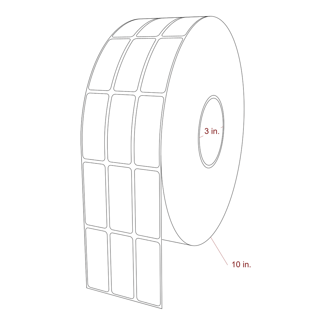 1 Inch x 2.5 Inch Rectangle Inkjet Label Roll - 3 Inch Core - 10 Inch Roll OD - 3Up - 3D Perspective