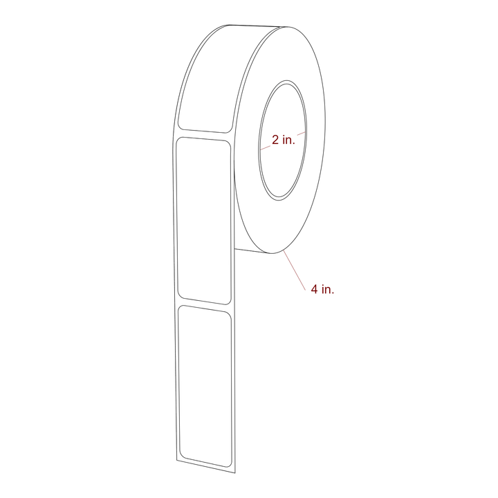 1 Inch x 2.75 Inch Rectangle Inkjet Label Roll - 2 Inch Core - 4 Inch Roll OD - 3D Perspective