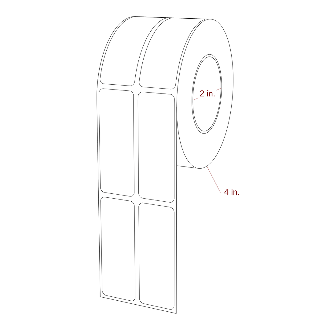 1 Inch x 2.75 Inch Rectangle Inkjet Label Roll - 2 Inch Core - 4 Inch Roll OD - 2Up - 3D Perspective