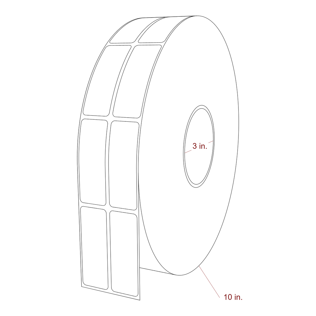 1 Inch x 2.75 Inch Rectangle Inkjet Label Roll - 3 Inch Core - 10 Inch Roll OD - 2Up - 3D Perspective