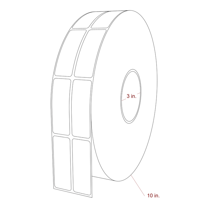 1 Inch x 2.75 Inch Rectangle Inkjet Label Roll - 3 Inch Core - 10 Inch Roll OD - 2Up - 3D Perspective