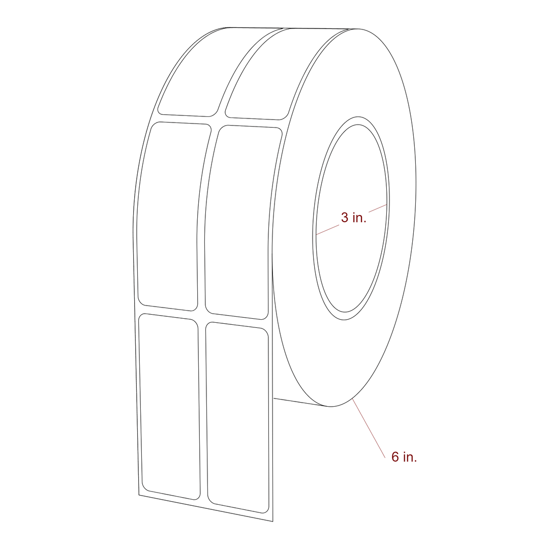 1 Inch x 2.75 Inch Rectangle Inkjet Label Roll - 3 Inch Core - 6 Inch Roll OD - 2Up - 3D Perspective