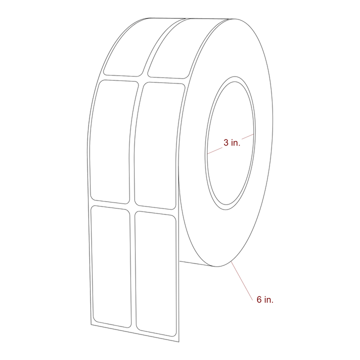 1 Inch x 2.75 Inch Rectangle Inkjet Label Roll - 3 Inch Core - 6 Inch Roll OD - 2Up - 3D Perspective