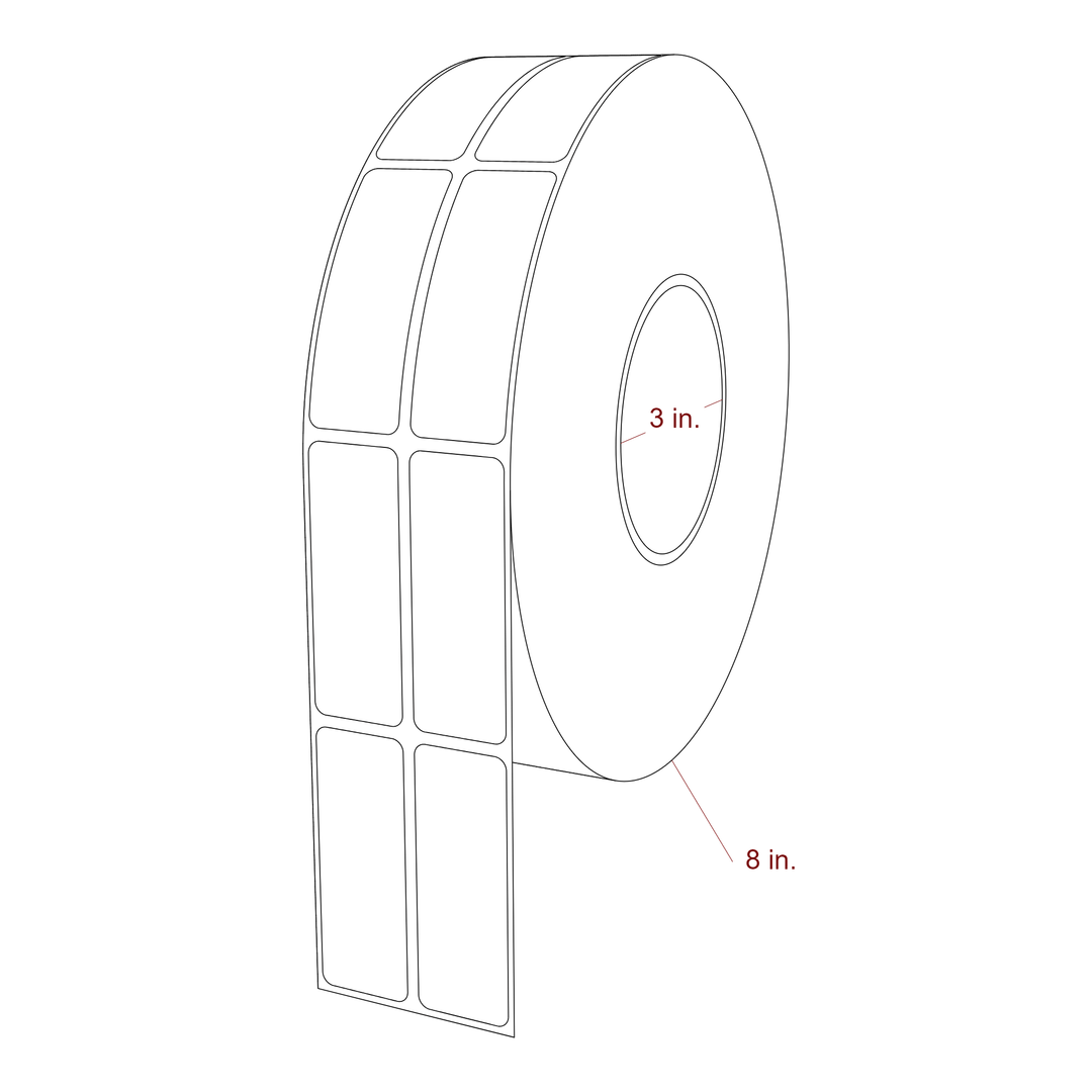 1 Inch x 2.75 Inch Rectangle Inkjet Label Roll - 3 Inch Core - 8 Inch Roll OD - 2Up - 3D Perspective