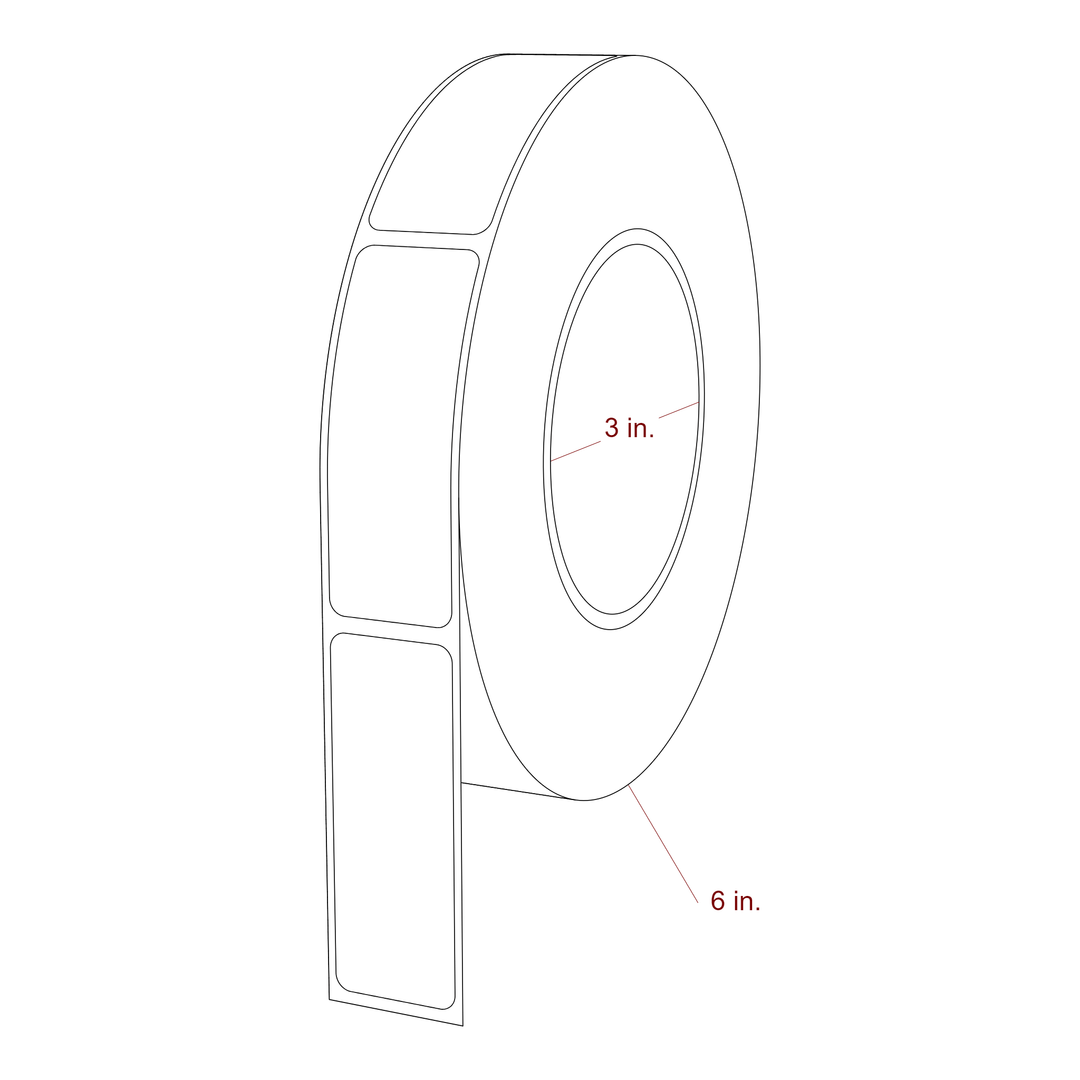 1 Inch x 2.75 Inch Rectangle Inkjet Label Roll - 3 Inch Core - 6 Inch Roll OD - 3D Perspective