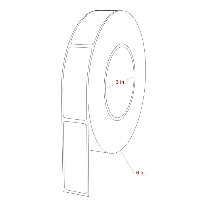 1 Inch x 2.75 Inch Rectangle Inkjet Label Roll - 3 Inch Core - 6 Inch Roll OD - 3D Perspective