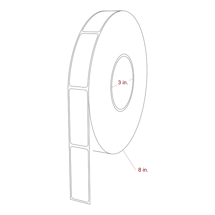 1 Inch x 2.75 Inch Rectangle Inkjet Label Roll - 3 Inch Core - 8 Inch Roll OD - 3D Perspective