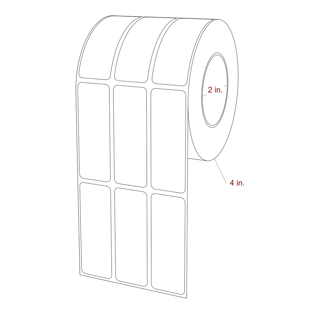 1 Inch x 2.75 Inch Rectangle Inkjet Label Roll - 2 Inch Core - 4 Inch Roll OD - 3Up - 3D Perspective