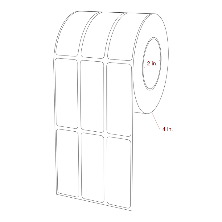 1 Inch x 2.75 Inch Rectangle Inkjet Label Roll - 2 Inch Core - 4 Inch Roll OD - 3Up - 3D Perspective