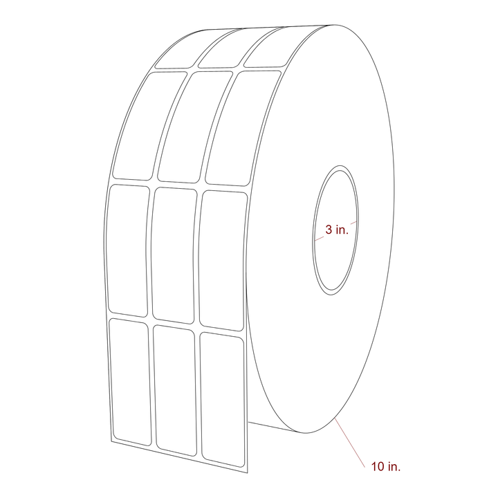 1 Inch x 2.75 Inch Rectangle Inkjet Label Roll - 3 Inch Core - 10 Inch Roll OD - 3Up - 3D Perspective