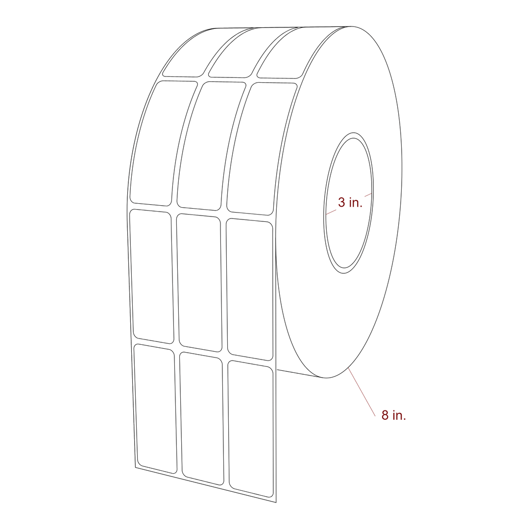 1 Inch x 2.75 Inch Rectangle Inkjet Label Roll - 3 Inch Core - 8 Inch Roll OD - 3Up - 3D Perspective