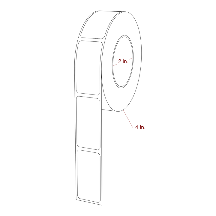1 Inch x 2 Inch Rectangle Inkjet Label Roll - 2 Inch Core - 4 Inch Roll OD - 3D Perspective