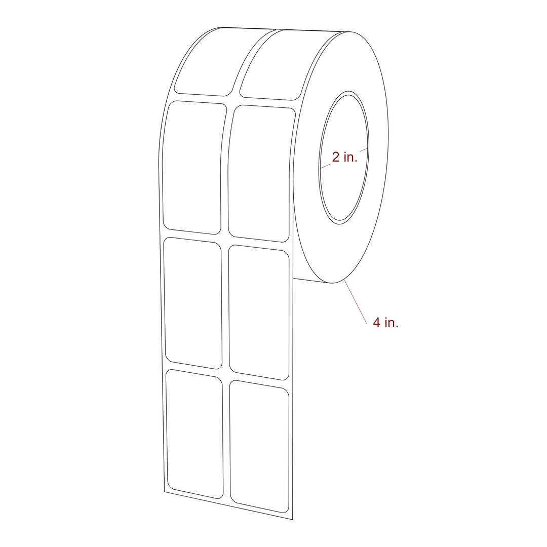 1 Inch x 2 Inch Rectangle Inkjet Label Roll - 2 Inch Core - 4 Inch Roll OD - 2Up - 3D Perspective