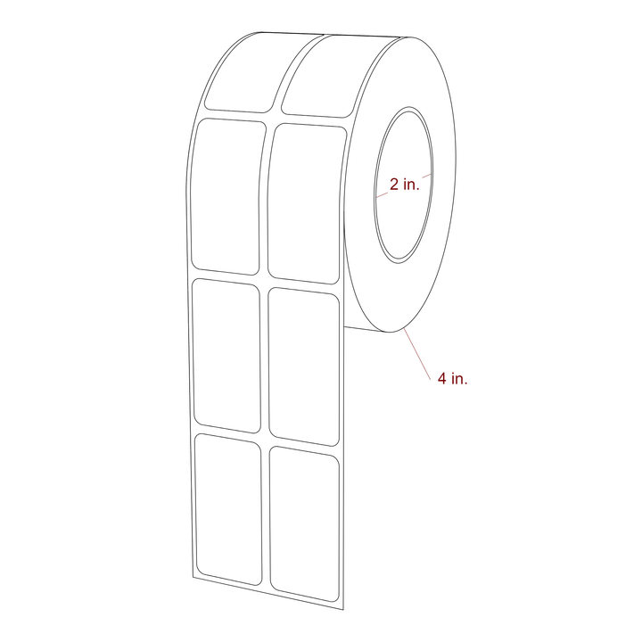 1 Inch x 2 Inch Rectangle Inkjet Label Roll - 2 Inch Core - 4 Inch Roll OD - 2Up - 3D Perspective