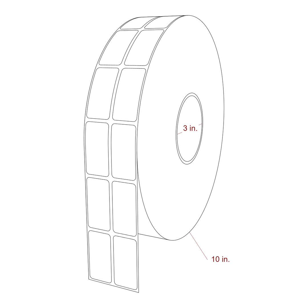 1 Inch x 2 Inch Rectangle Inkjet Label Roll - 3 Inch Core - 10 Inch Roll OD - 2Up - 3D Perspective