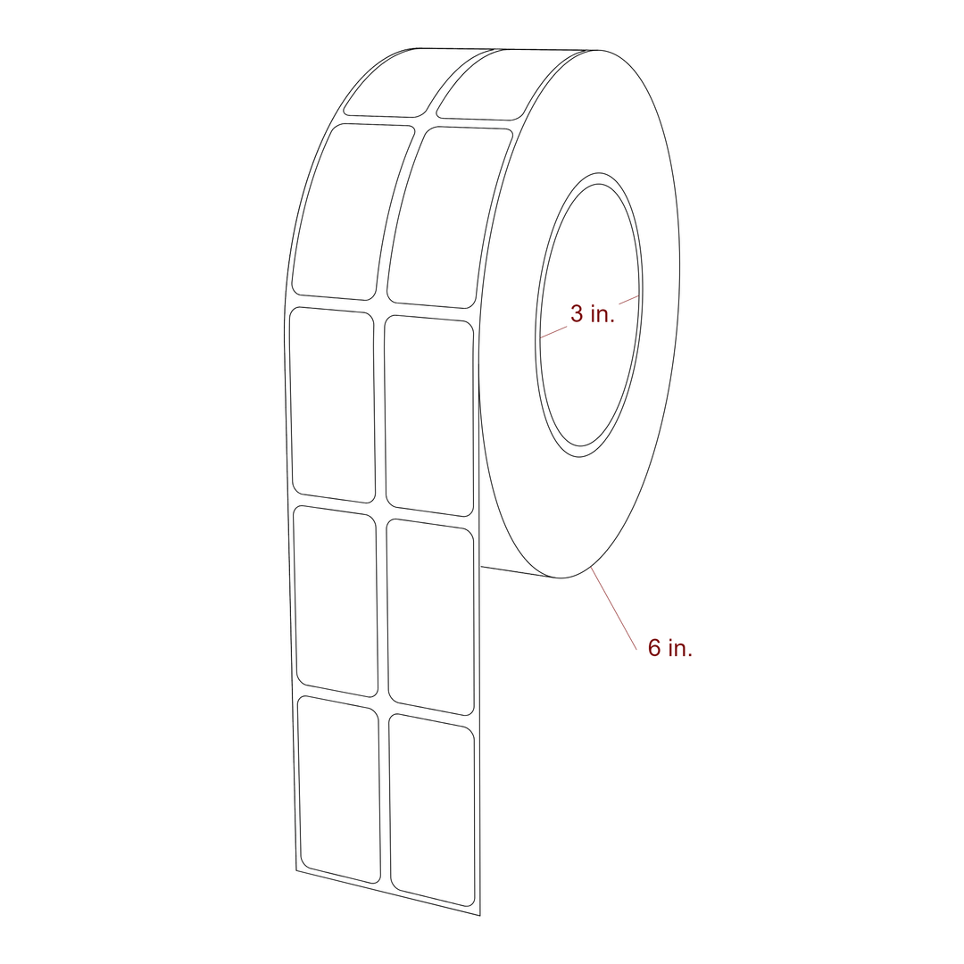 1 Inch x 2 Inch Rectangle Inkjet Label Roll - 3 Inch Core - 6 Inch Roll OD - 2Up - 3D Perspective