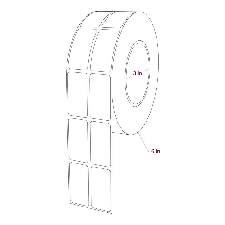 1 Inch x 2 Inch Rectangle Inkjet Label Roll - 3 Inch Core - 6 Inch Roll OD - 2Up - 3D Perspective