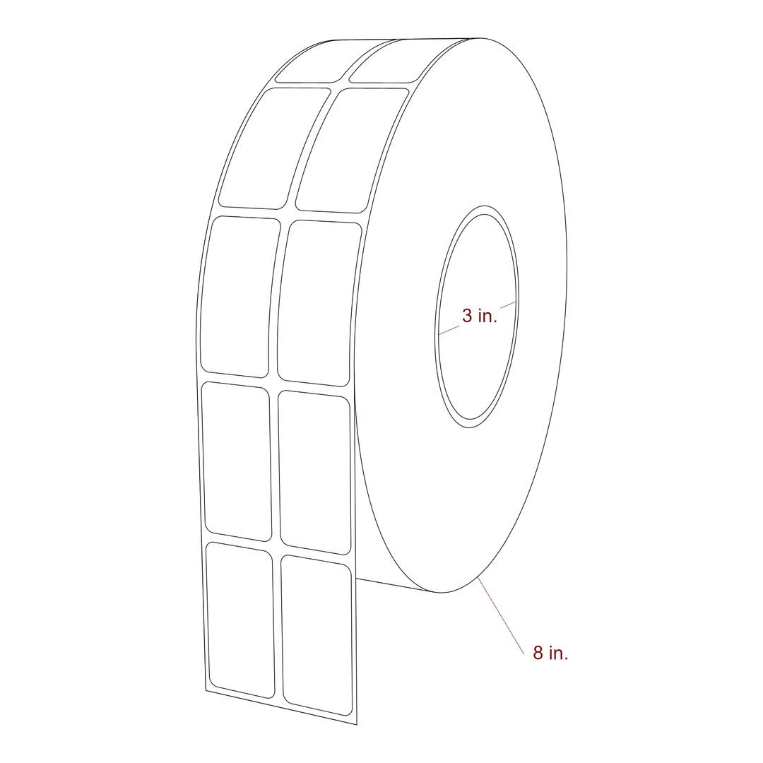 1 Inch x 2 Inch Rectangle Inkjet Label Roll - 3 Inch Core - 8 Inch Roll OD - 2Up - 3D Perspective