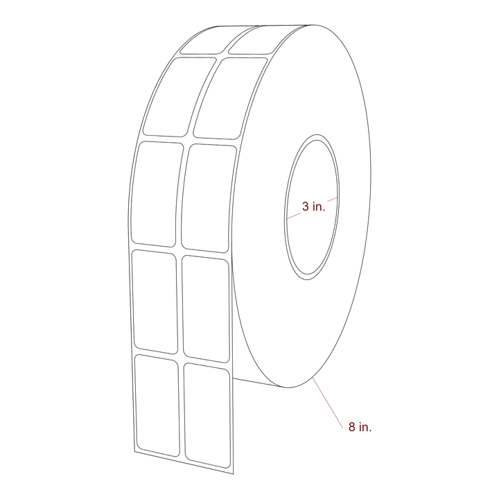 1 Inch x 2 Inch Rectangle Inkjet Label Roll - 3 Inch Core - 8 Inch Roll OD - 2Up - 3D Perspective