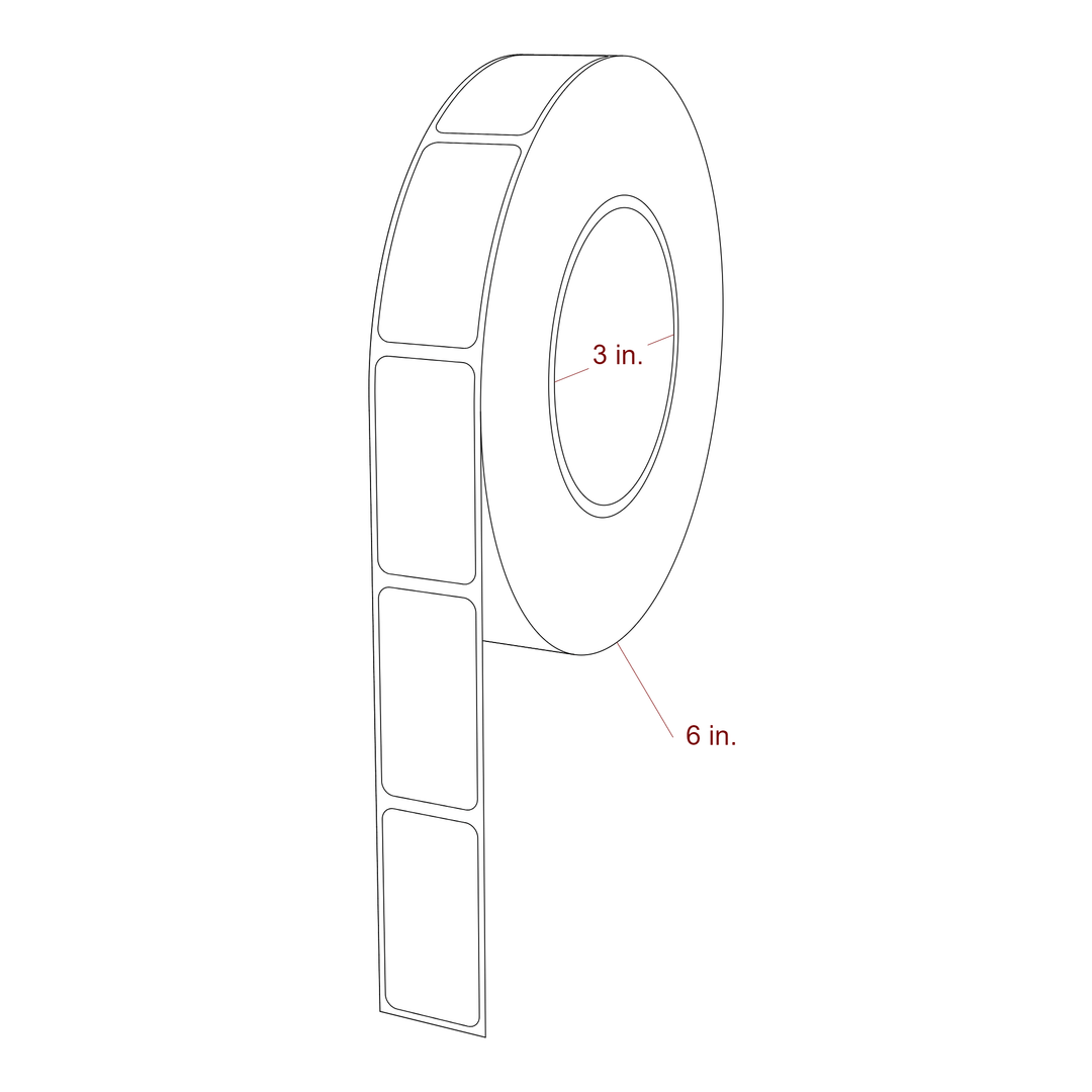 1 Inch x 2 Inch Rectangle Inkjet Label Roll - 3 Inch Core - 6 Inch Roll OD - 3D Perspective