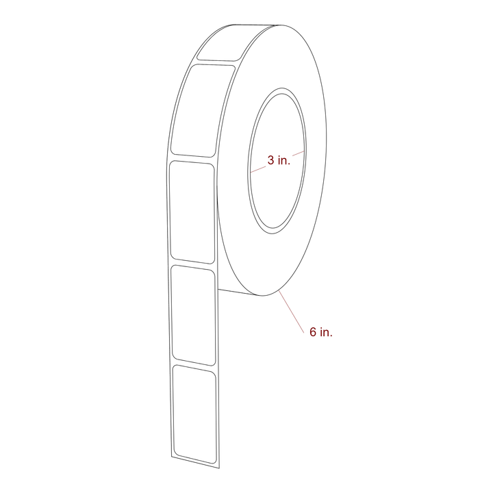 1 Inch x 2 Inch Rectangle Inkjet Label Roll - 3 Inch Core - 6 Inch Roll OD - 3D Perspective