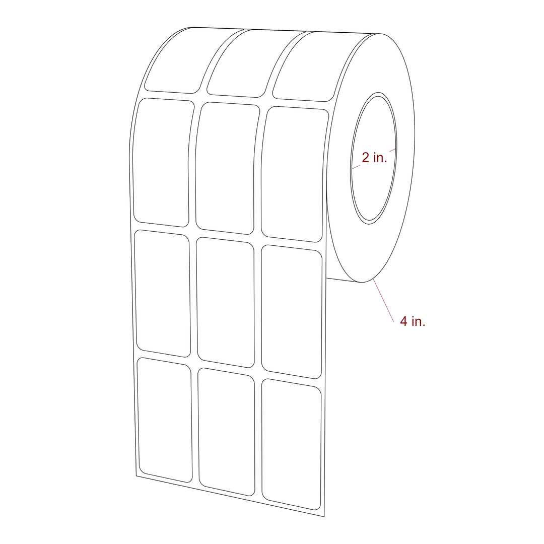 1 Inch x 2 Inch Rectangle Inkjet Label Roll - 2 Inch Core - 4 Inch Roll OD - 3Up - 3D Perspective