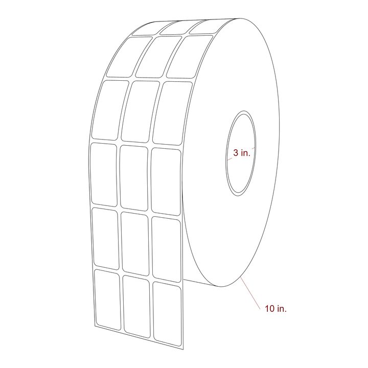 1 Inch x 2 Inch Rectangle Inkjet Label Roll - 3 Inch Core - 10 Inch Roll OD - 3Up - 3D Perspective