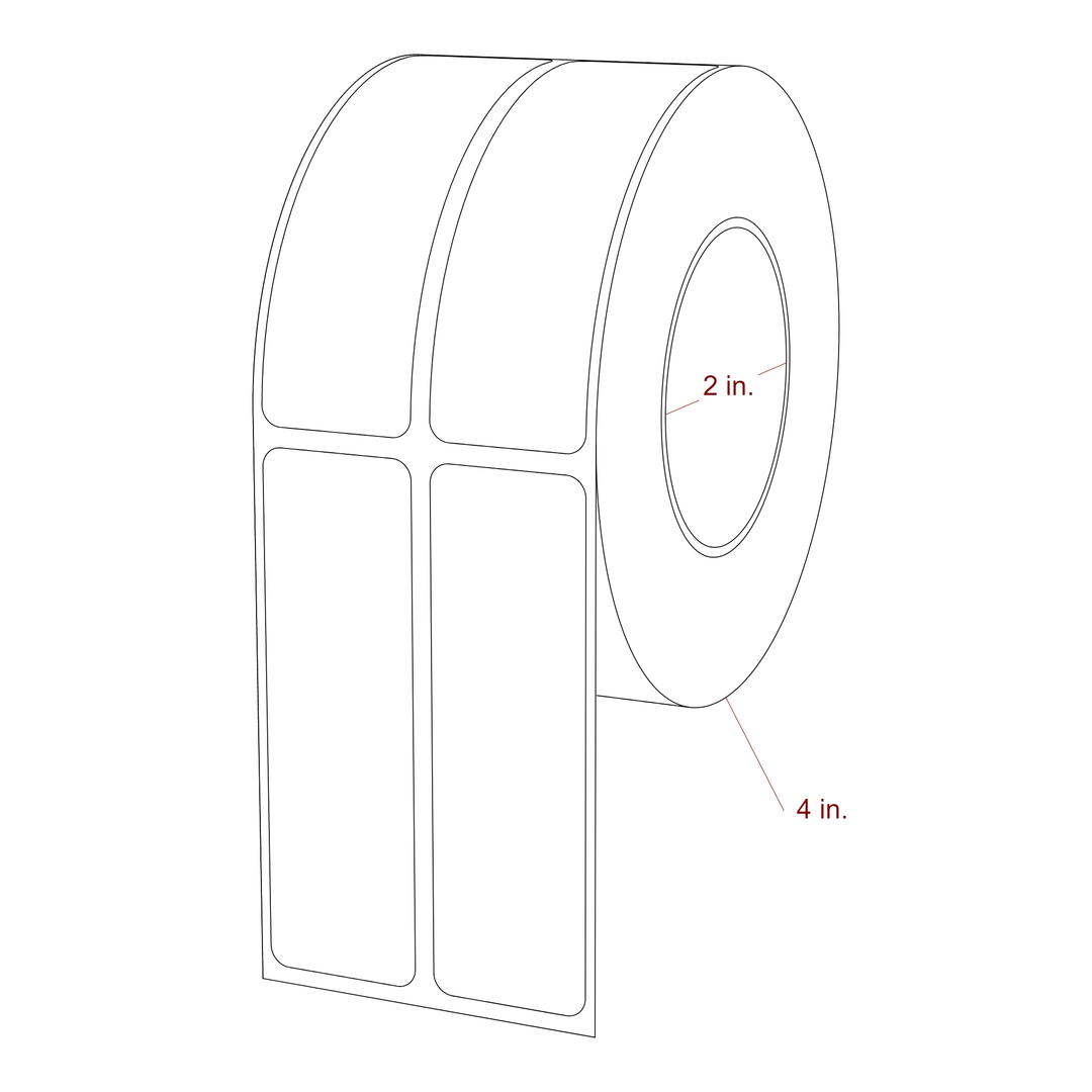 1 Inch x 3.25 Inch Rectangle Inkjet Label Roll - 2 Inch Core - 4 Inch Roll OD - 2Up - 3D Perspective