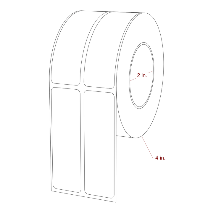 1 Inch x 3.25 Inch Rectangle Inkjet Label Roll - 2 Inch Core - 4 Inch Roll OD - 2Up - 3D Perspective