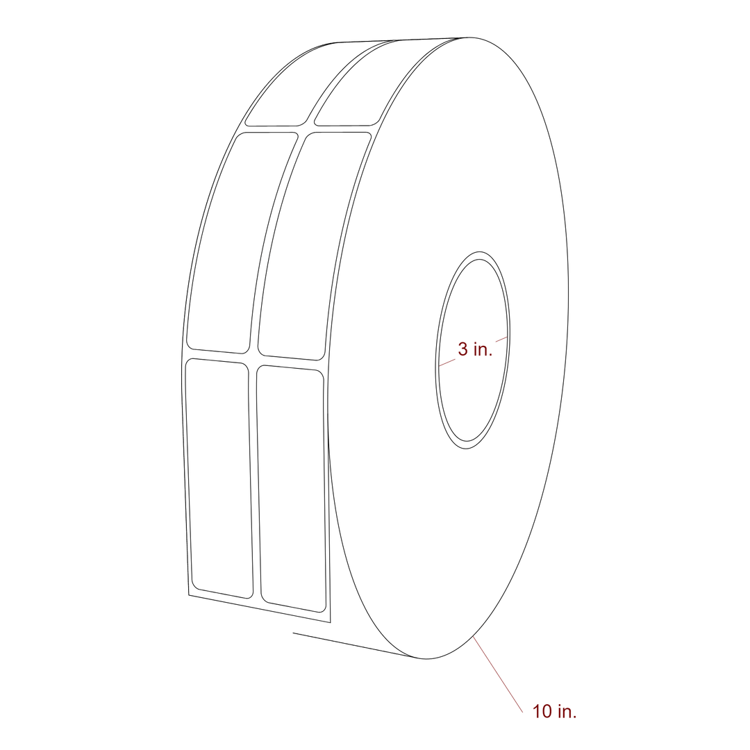 1 Inch x 3.25 Inch Rectangle Inkjet Label Roll - 3 Inch Core - 10 Inch Roll OD - 2Up - 3D Perspective