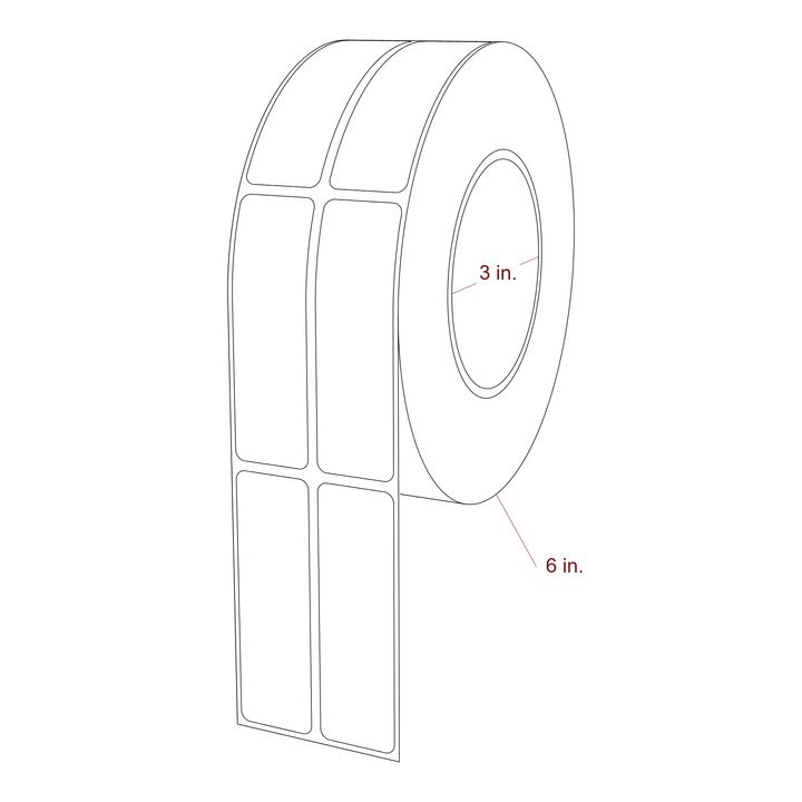 1 Inch x 3.25 Inch Rectangle Inkjet Label Roll - 3 Inch Core - 6 Inch Roll OD - 2Up - 3D Perspective