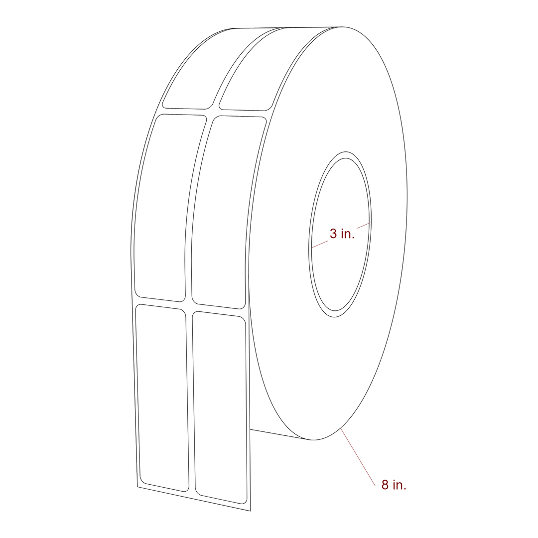 1 Inch x 3.25 Inch Rectangle Inkjet Label Roll - 3 Inch Core - 8 Inch Roll OD - 2Up - 3D Perspective