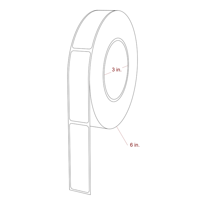 1 Inch x 3.25 Inch Rectangle Inkjet Label Roll - 3 Inch Core - 6 Inch Roll OD - 3D Perspective