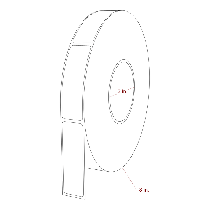 1 Inch x 3.25 Inch Rectangle Inkjet Label Roll - 3 Inch Core - 8 Inch Roll OD - 3D Perspective