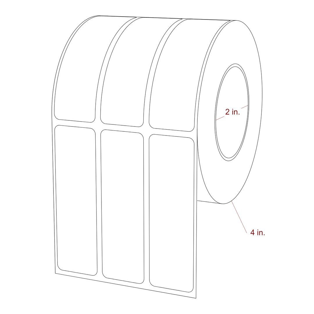 1 Inch x 3.25 Inch Rectangle Inkjet Label Roll - 2 Inch Core - 4 Inch Roll OD - 3Up - 3D Perspective