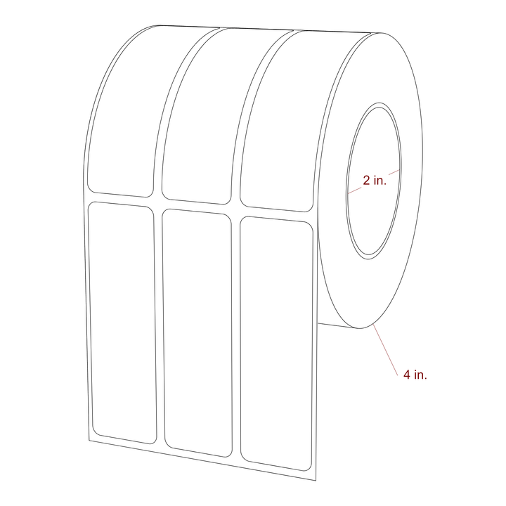 1 Inch x 3.25 Inch Rectangle Inkjet Label Roll - 2 Inch Core - 4 Inch Roll OD - 3Up - 3D Perspective