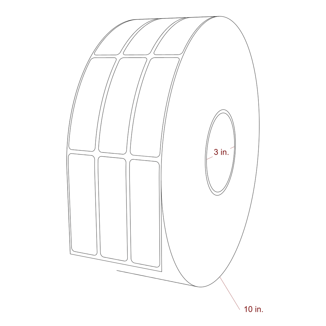 1 Inch x 3.25 Inch Rectangle Inkjet Label Roll - 3 Inch Core - 10 Inch Roll OD - 3Up - 3D Perspective