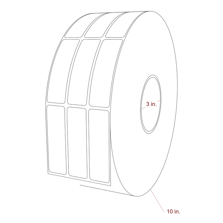 1 Inch x 3.25 Inch Rectangle Inkjet Label Roll - 3 Inch Core - 10 Inch Roll OD - 3Up - 3D Perspective