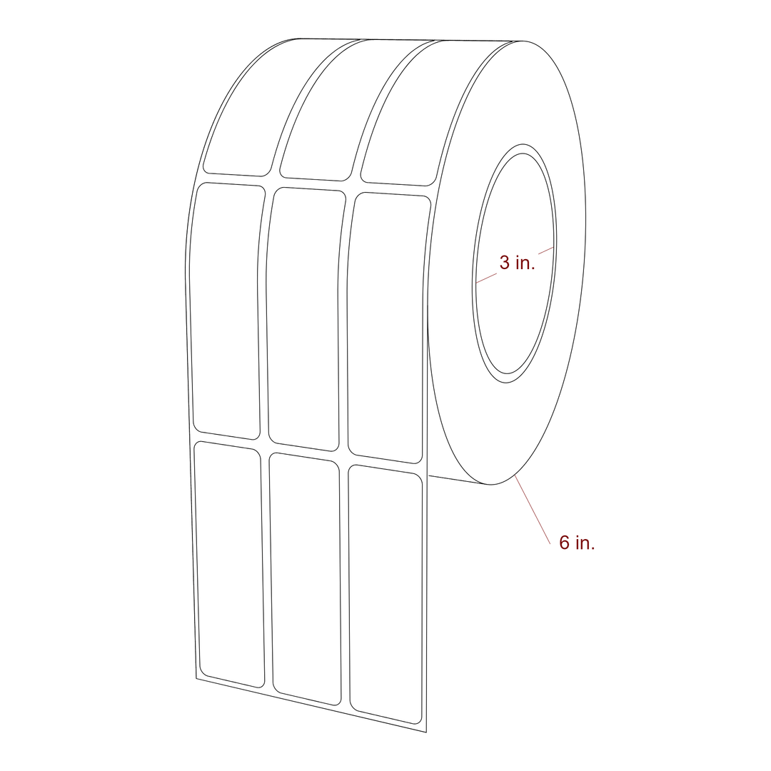 1 Inch x 3.25 Inch Rectangle Inkjet Label Roll - 3 Inch Core - 6 Inch Roll OD - 3Up - 3D Perspective